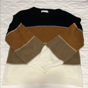 Color Block Sweater in Black, Brown, and White